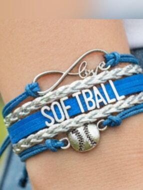 Sporty Bella Softball Infinity Wrap Bracelet - Sky Blue / Silver ~ NIP